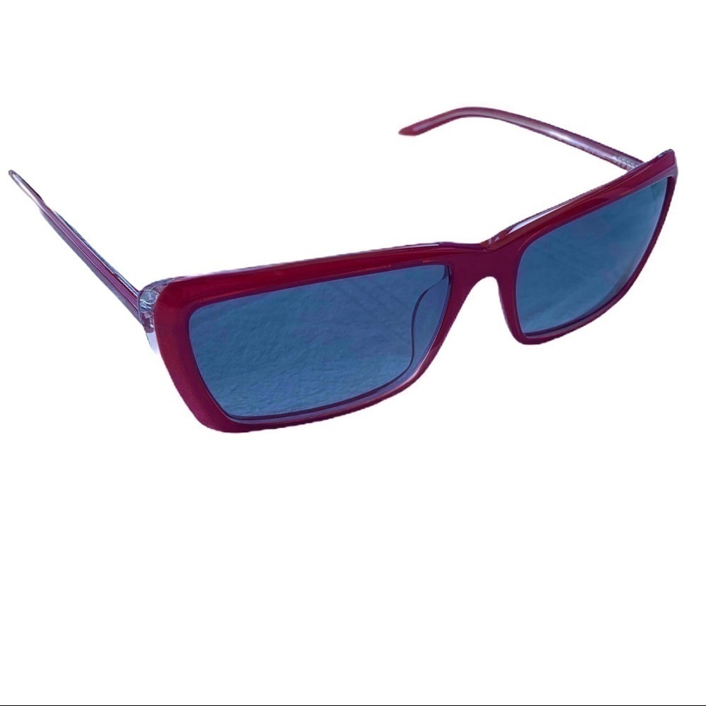 Esprit Red Rectangle Sunglasses Y2K Retro 90s Slim Cat Eye Blue Lens NWT - Picture 6 of 7